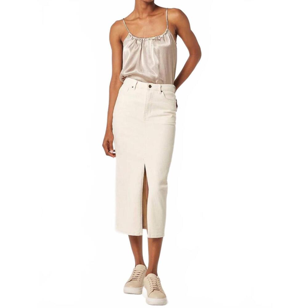 NEW APRICOT split seam denim midi skirt in cream